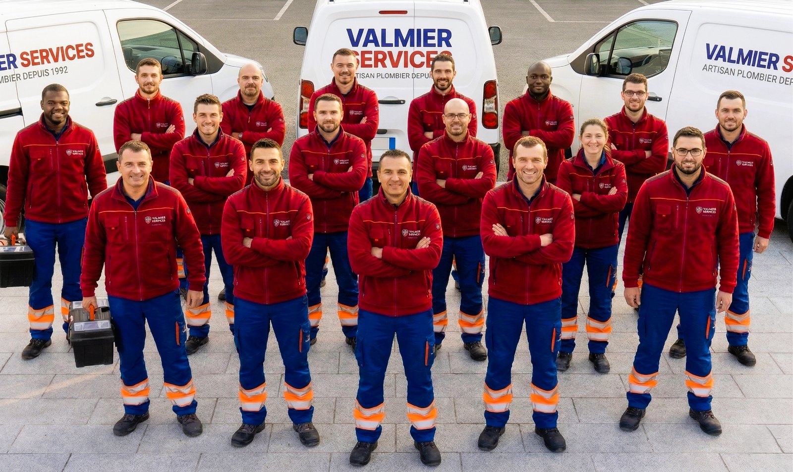 L'équipe Valmier Services devant les véhicules à Sarcelles